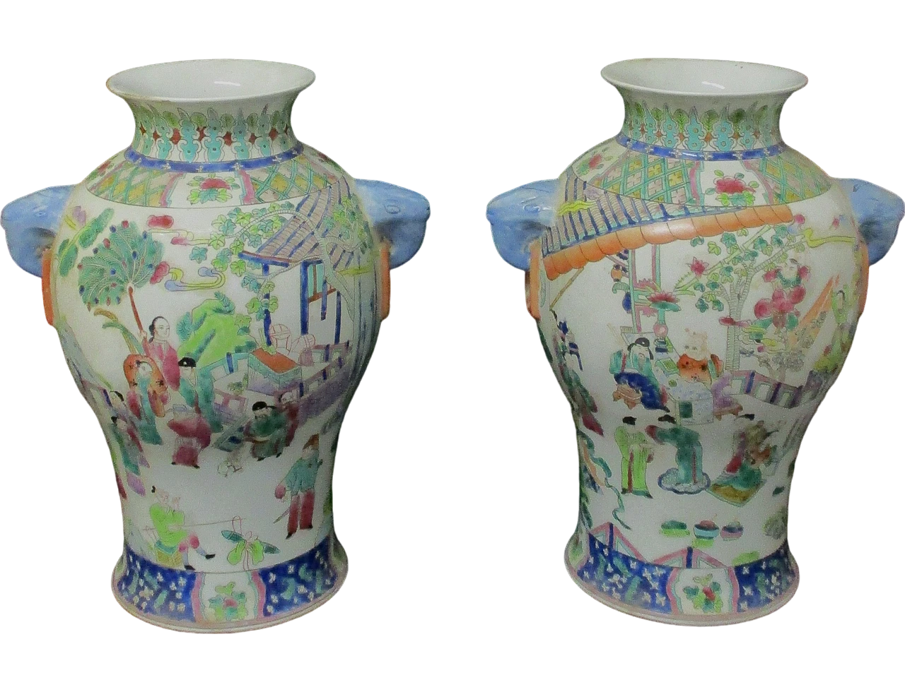 Pair of painted porcelain oriental vases from the 20th century 8