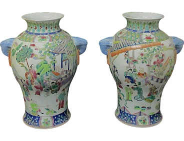 Pair of painted porcelain oriental vases from the 20th century