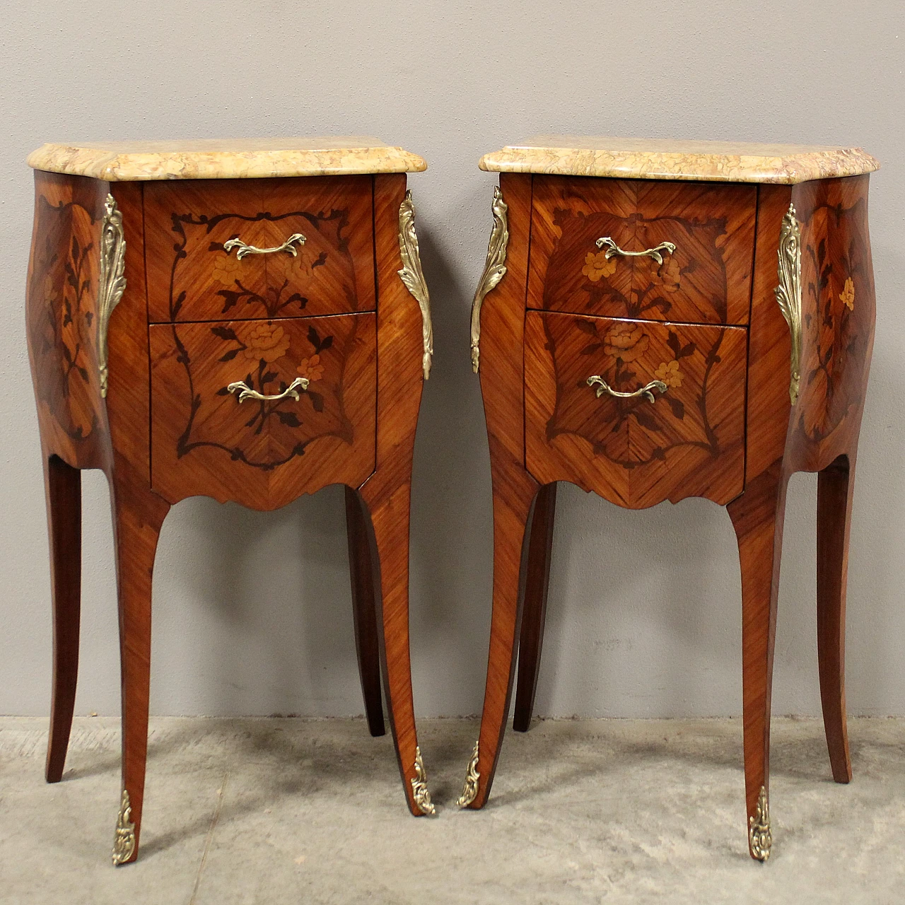 Pair of Napoleon III style inlaid bedside tables, 20th century 1