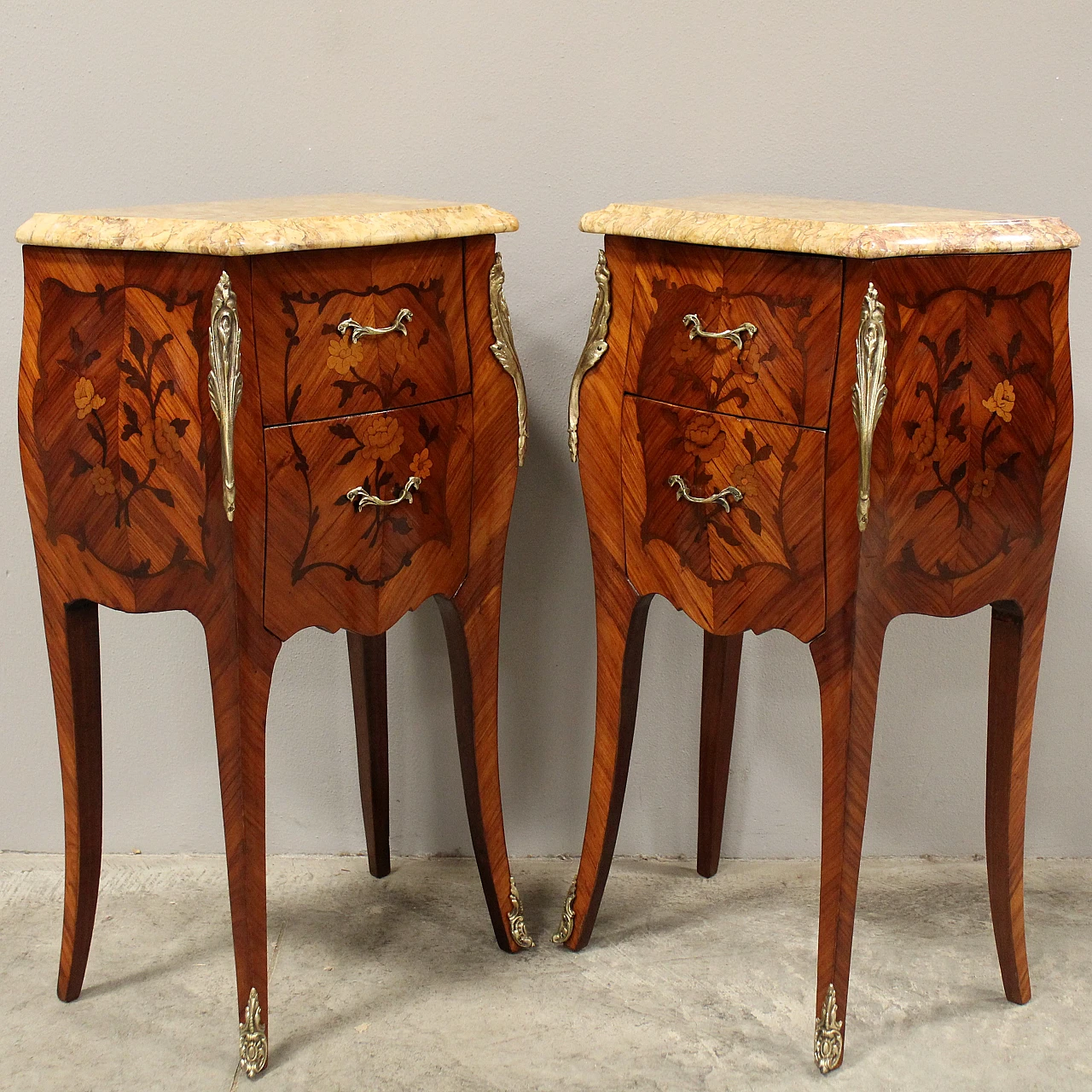 Pair of Napoleon III style inlaid bedside tables, 20th century 2