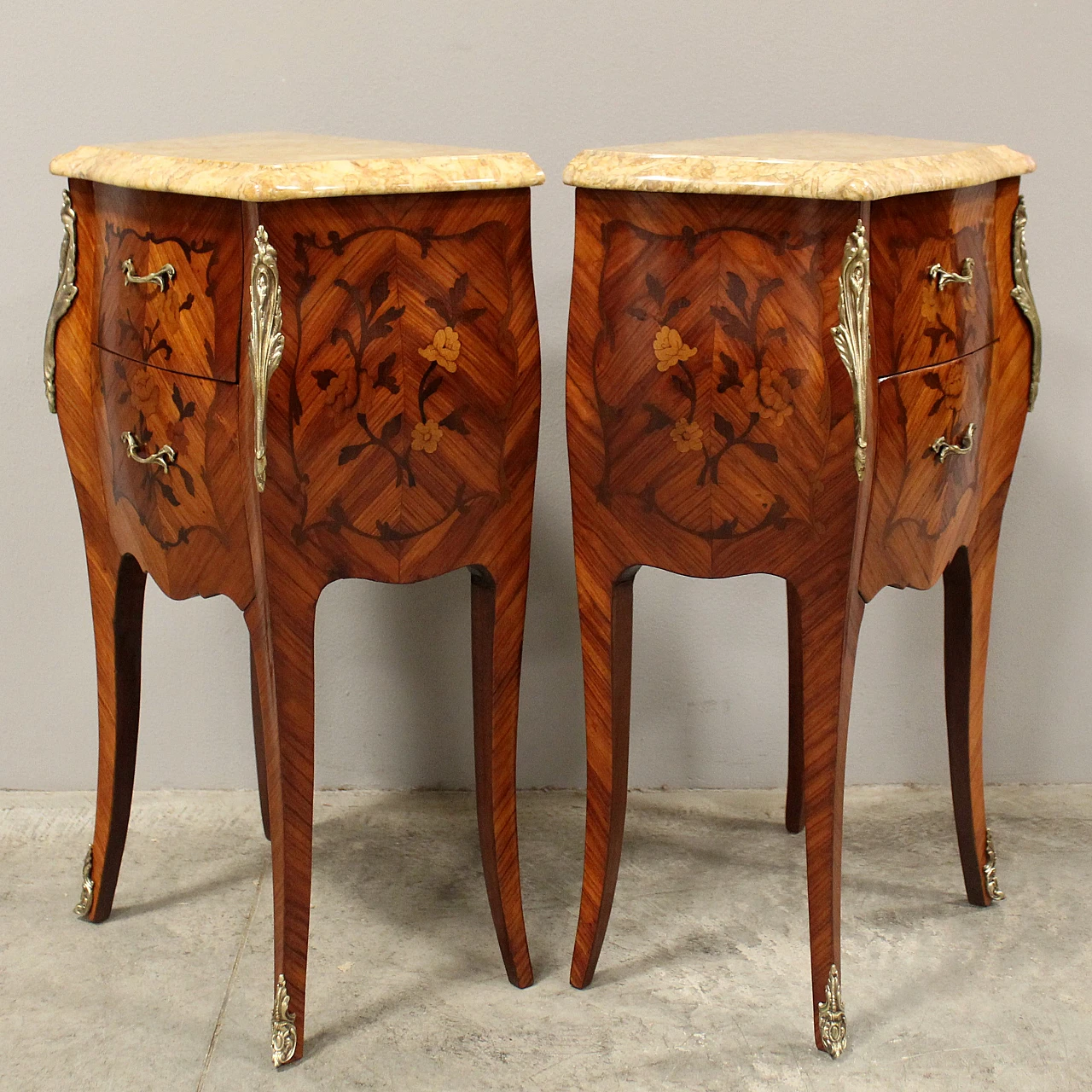 Pair of Napoleon III style inlaid bedside tables, 20th century 3