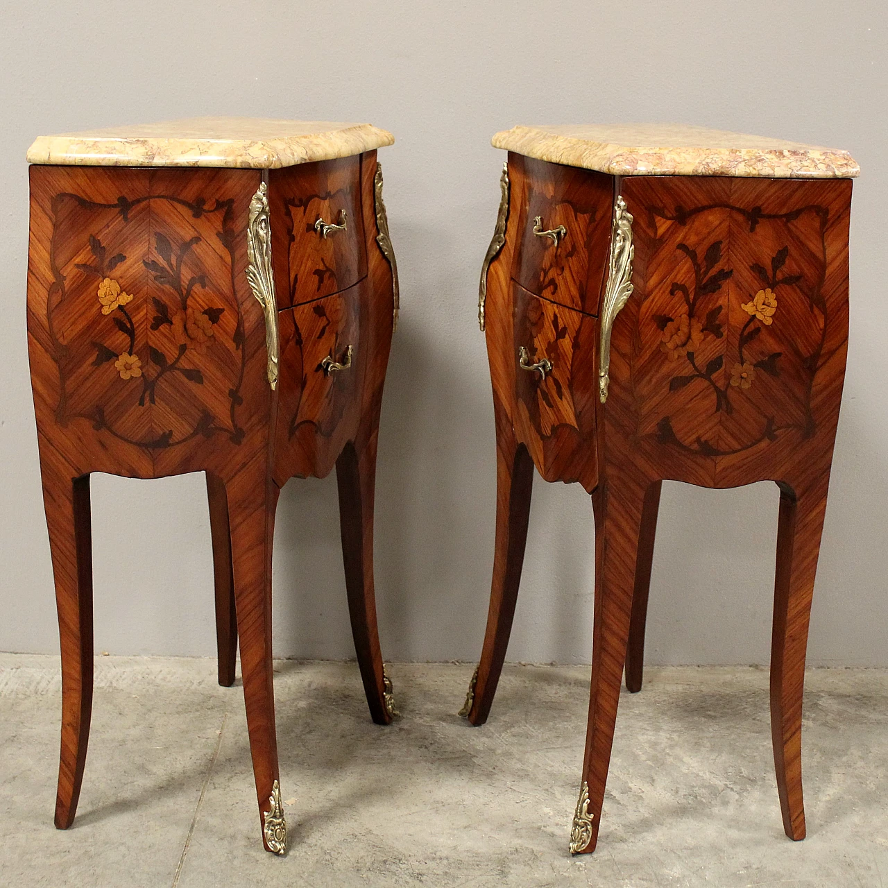 Pair of Napoleon III style inlaid bedside tables, 20th century 4