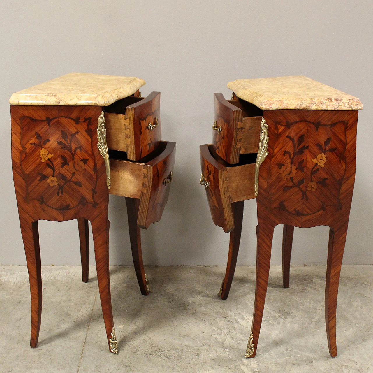 Pair of Napoleon III style inlaid bedside tables, 20th century 6