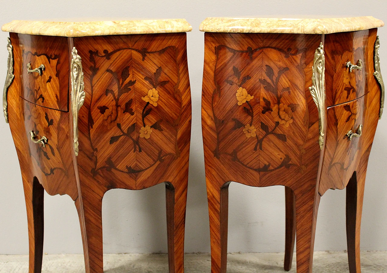 Pair of Napoleon III style inlaid bedside tables, 20th century 7