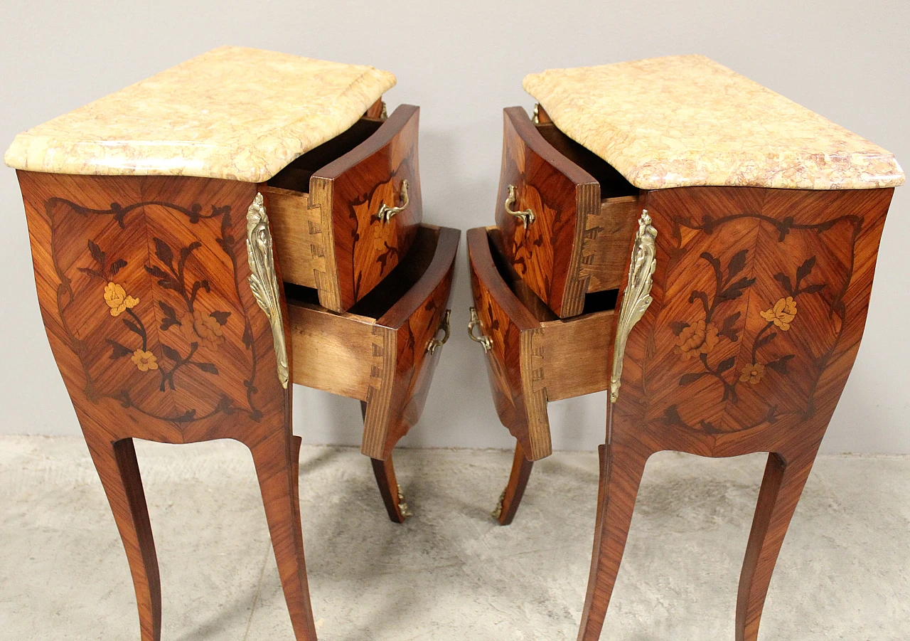 Pair of Napoleon III style inlaid bedside tables, 20th century 8