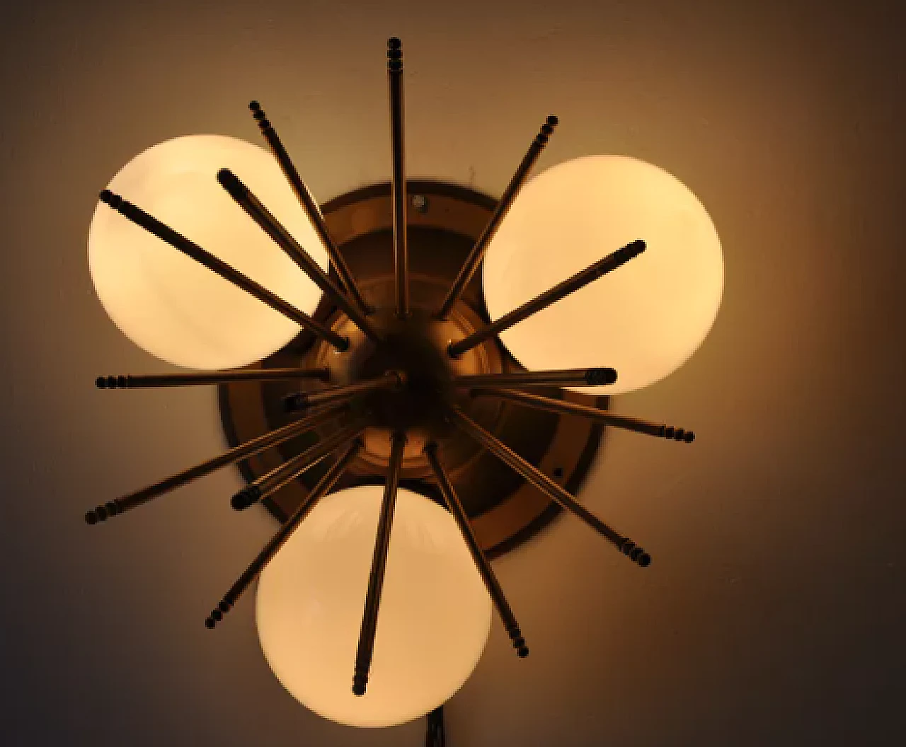 Sputnik wall lamp in glass and metal, 1980s 6