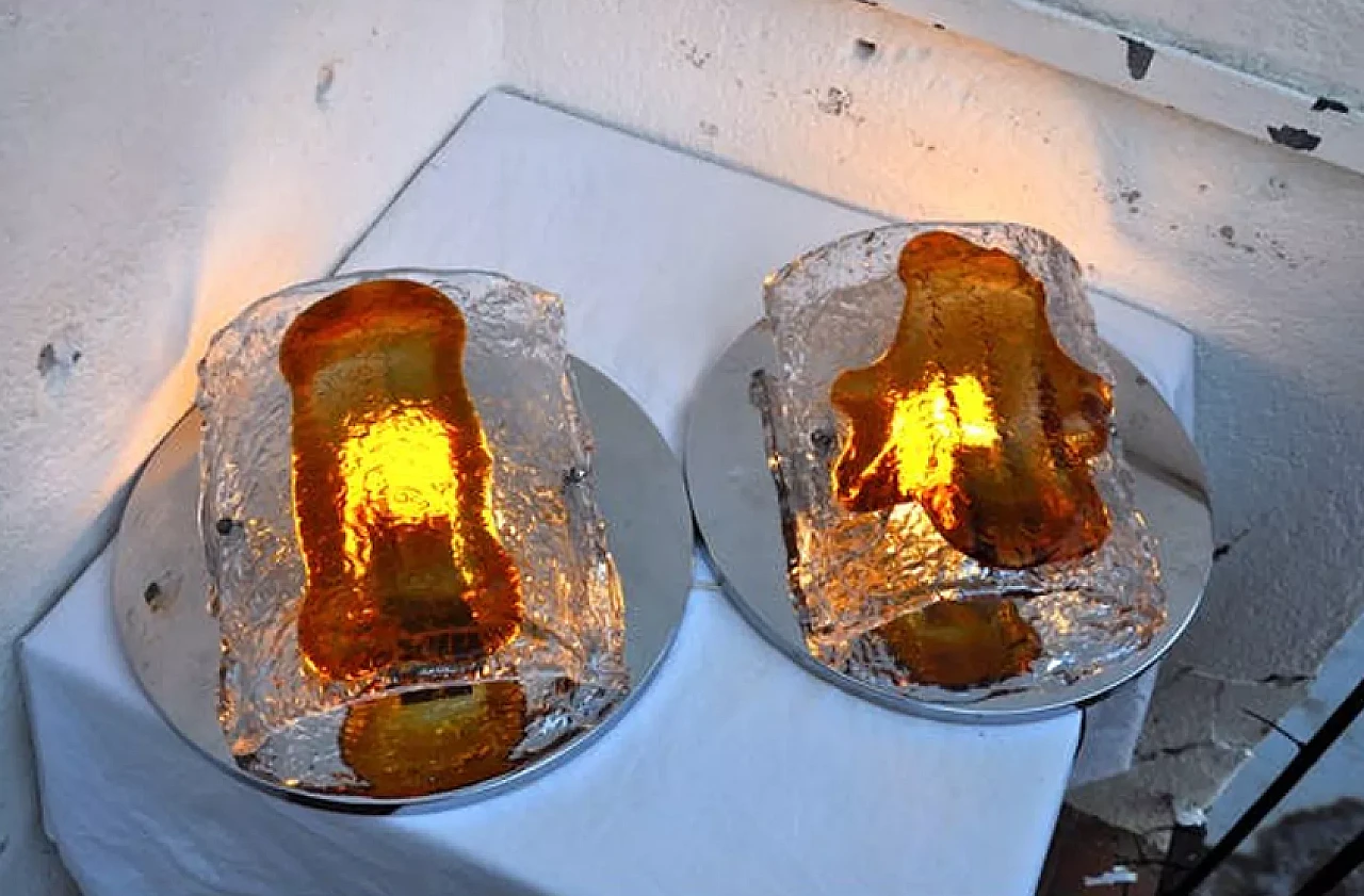 Pair of two-tone Murano glass wall sconces by Mazzega, 1970s 5