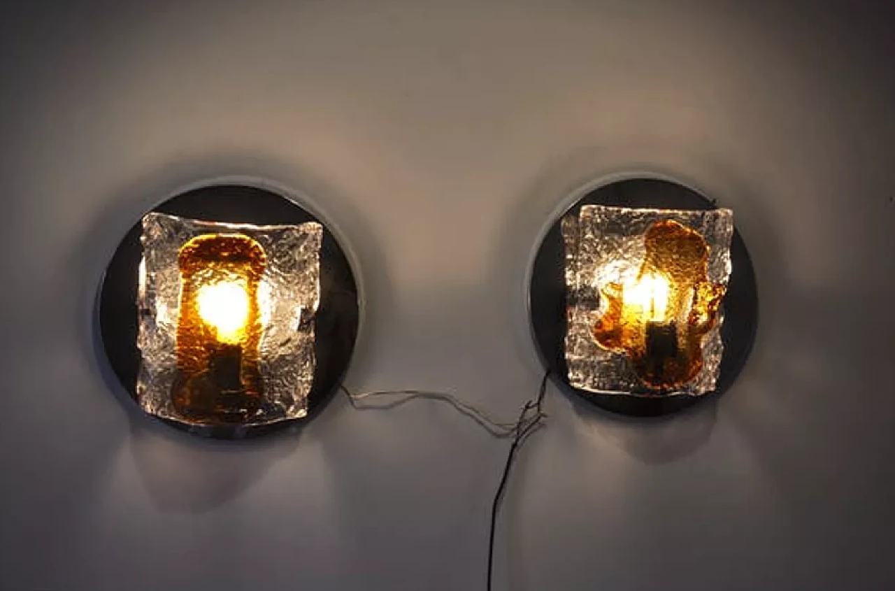 Pair of two-tone Murano glass wall sconces by Mazzega, 1970s 7