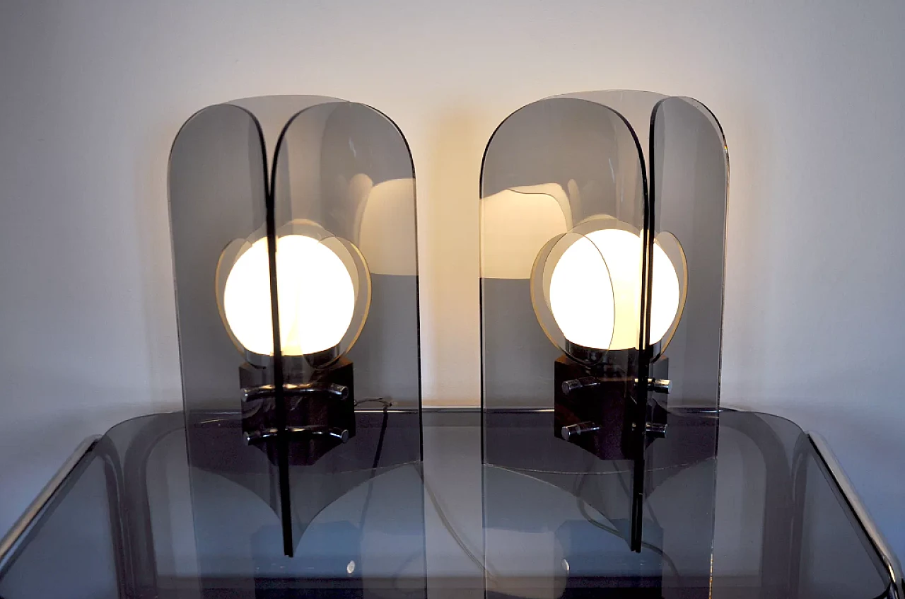 Pair of Danish methacrylate and wood lamps, 1950s 2