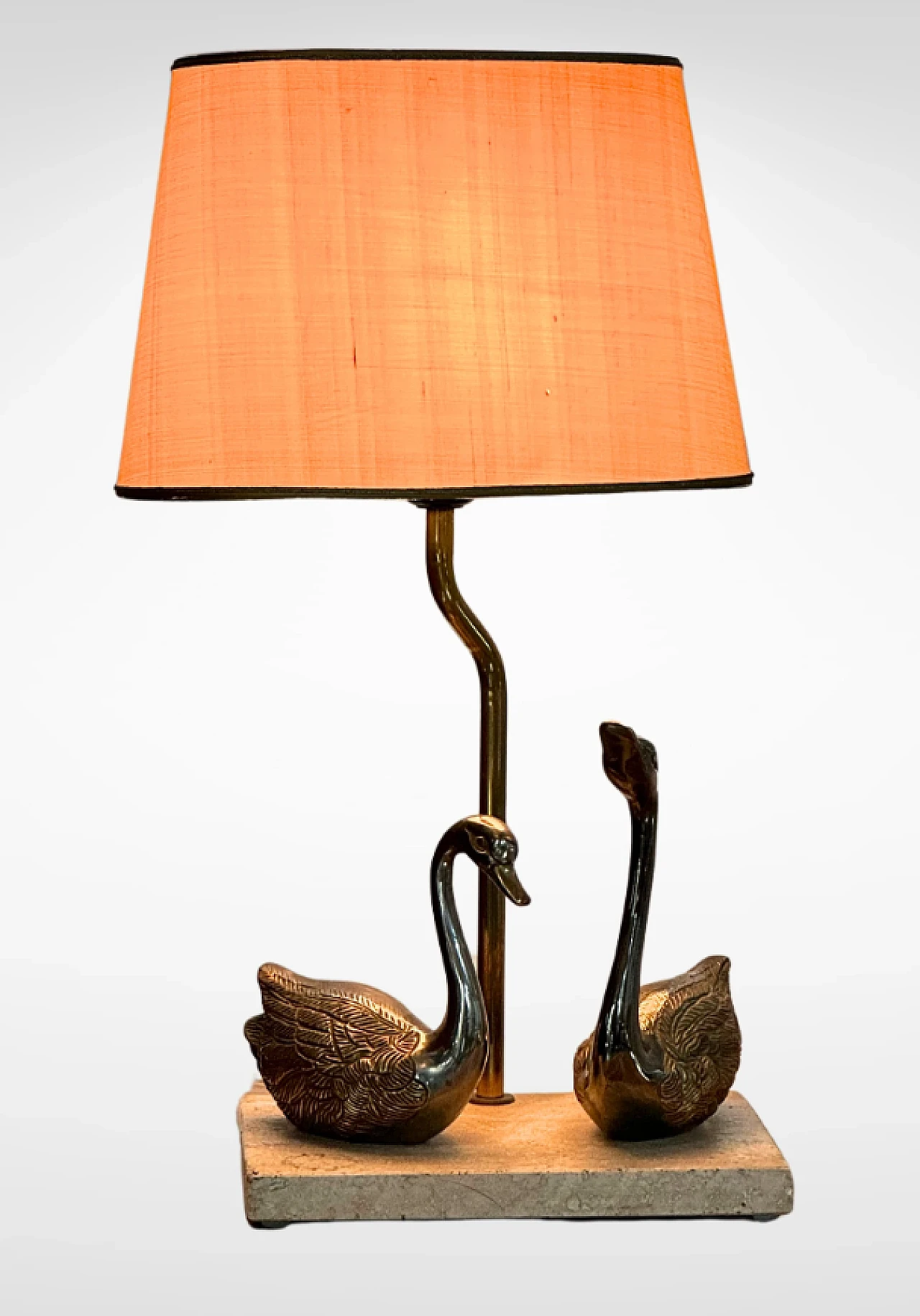 Brass and marble table lamp with swans, late 20th century 1