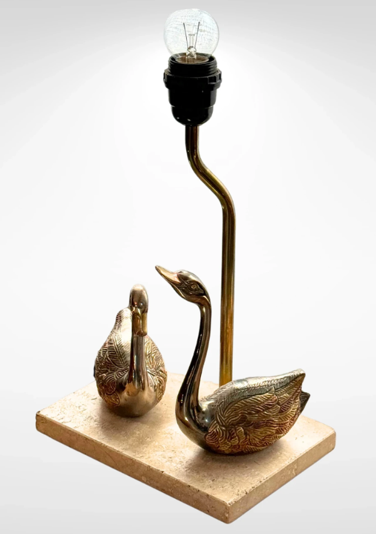 Brass and marble table lamp with swans, late 20th century 3