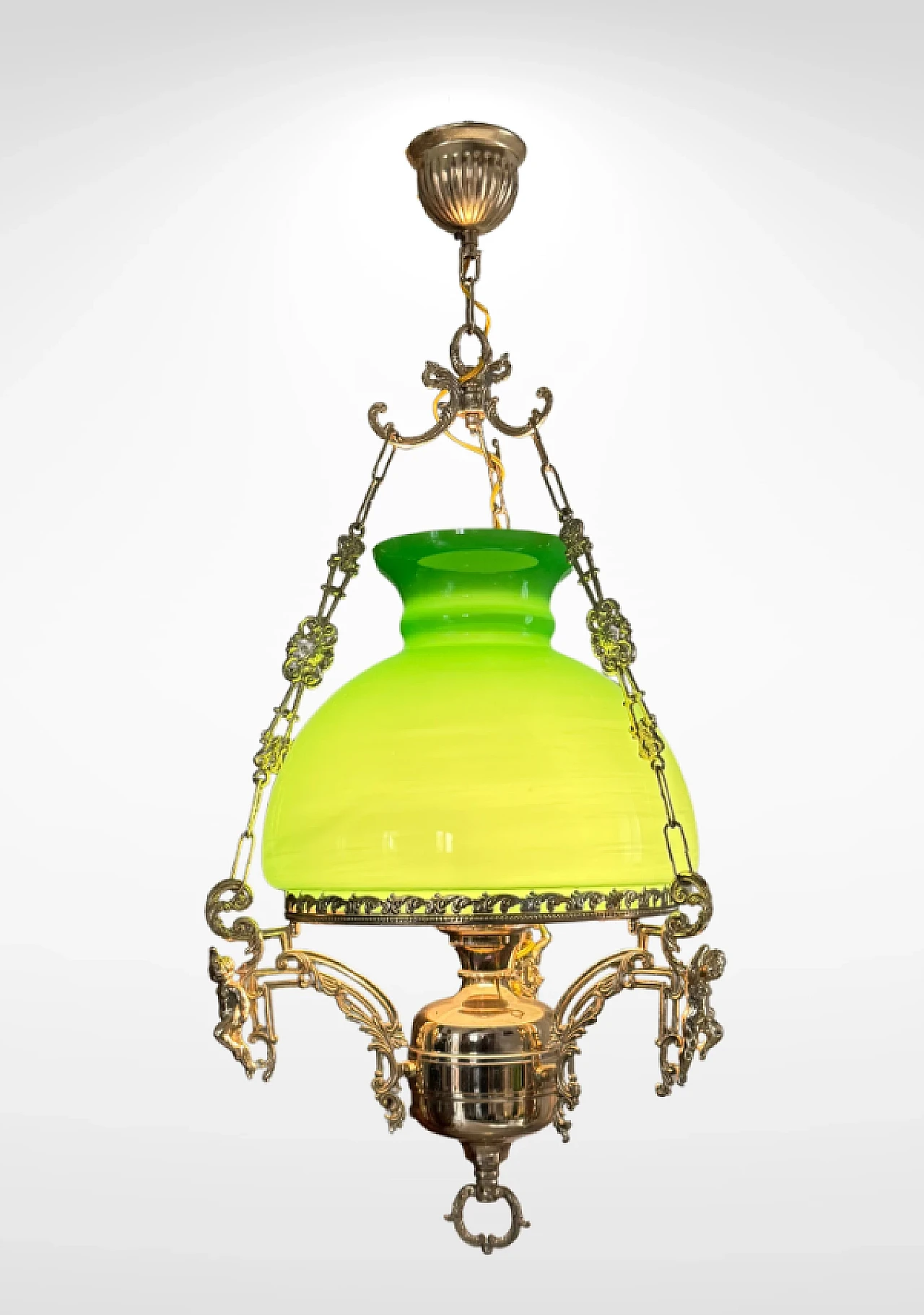 Victorian green opaline glass lantern chandelier, late 19th century 1