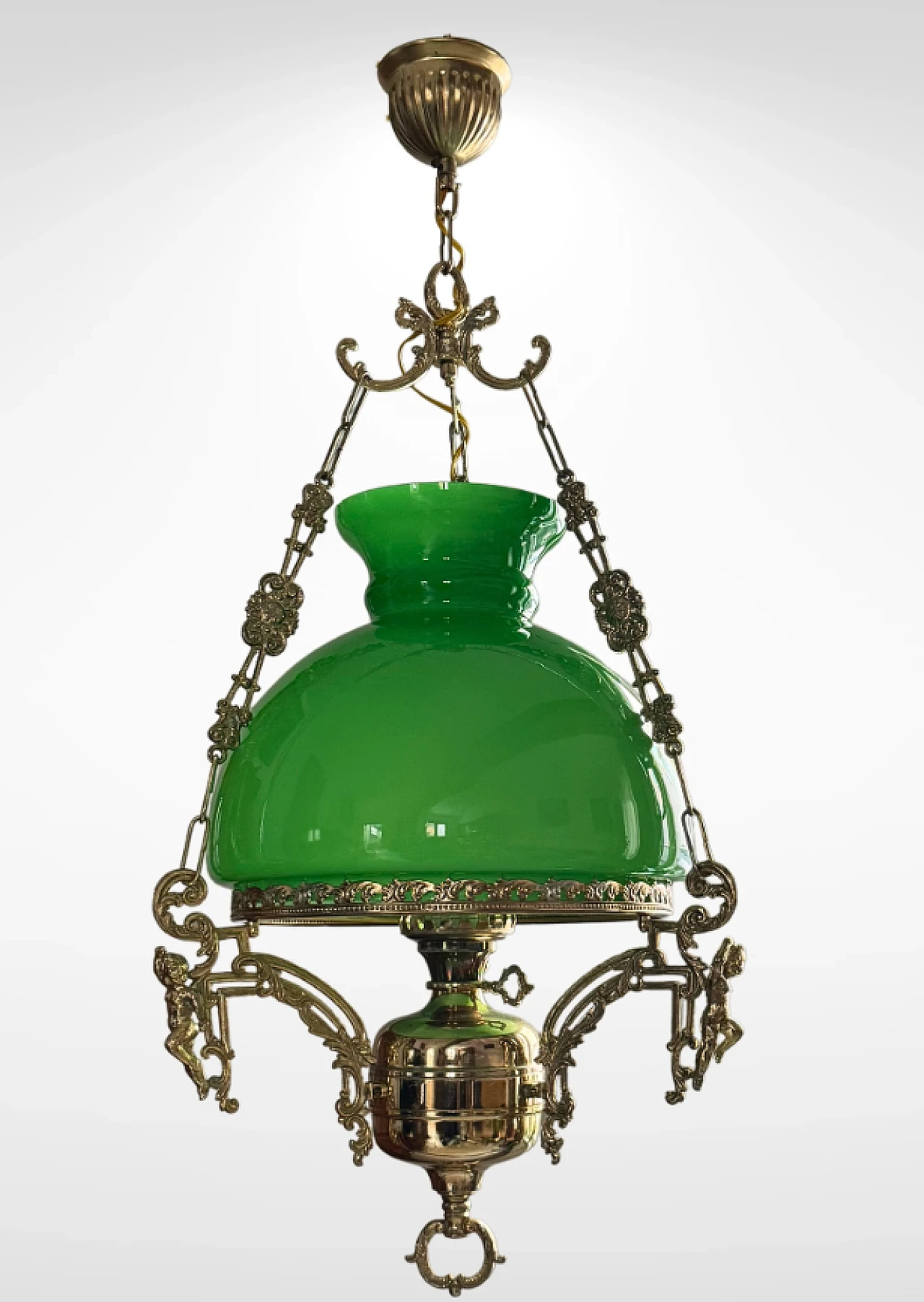 Victorian green opaline glass lantern chandelier, late 19th century 2