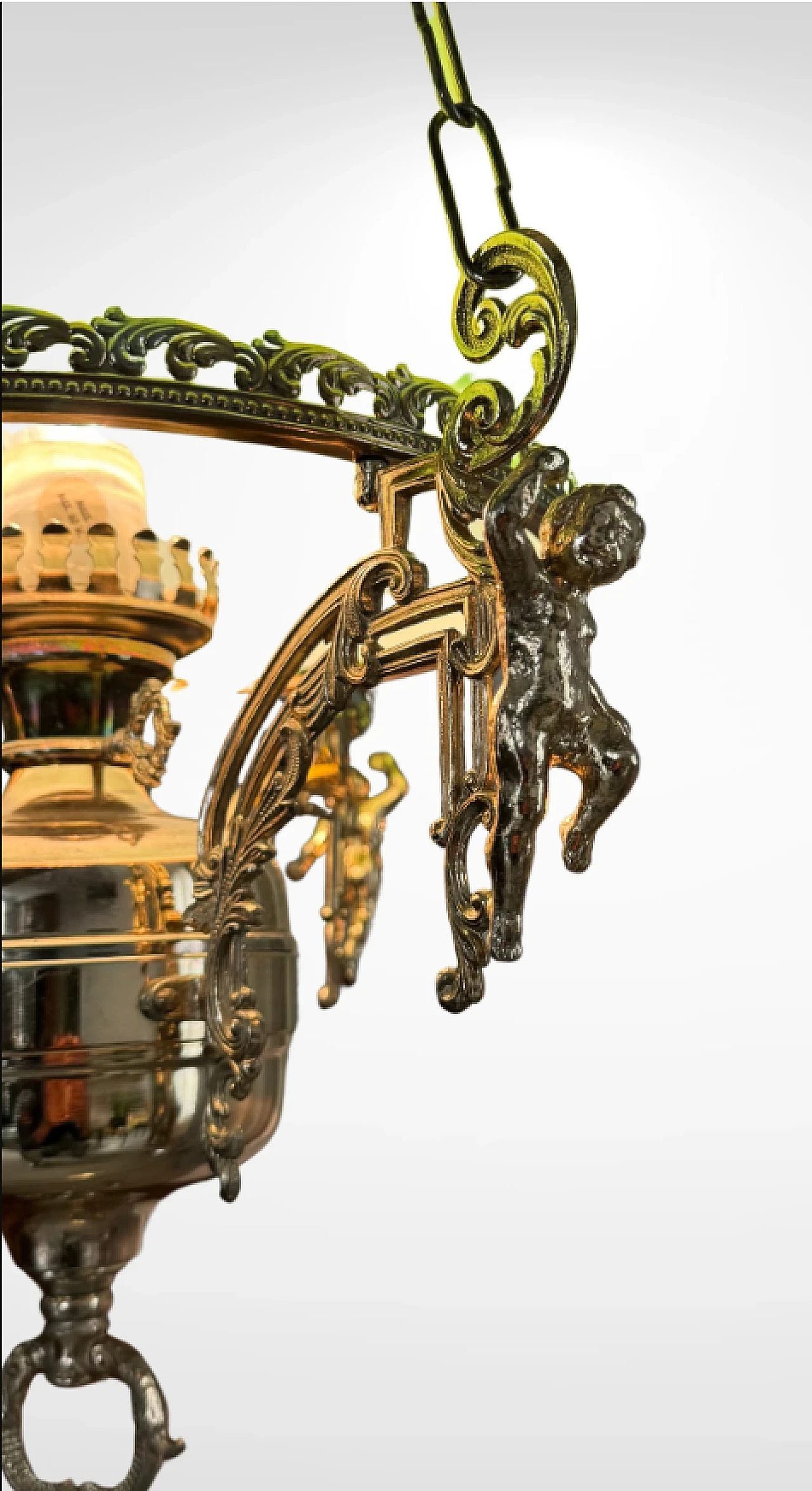 Victorian green opaline glass lantern chandelier, late 19th century 6