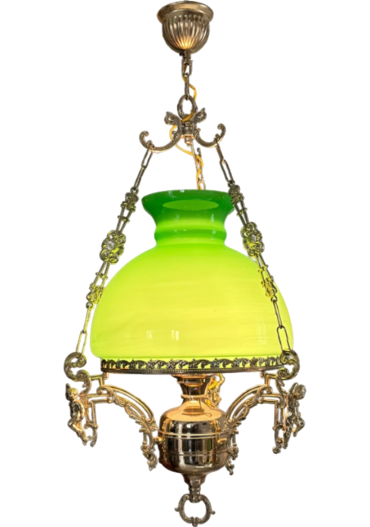 Victorian green opaline glass lantern chandelier, late 19th century 7