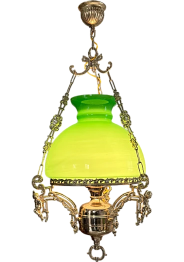 Victorian green opaline glass lantern chandelier, late 19th century