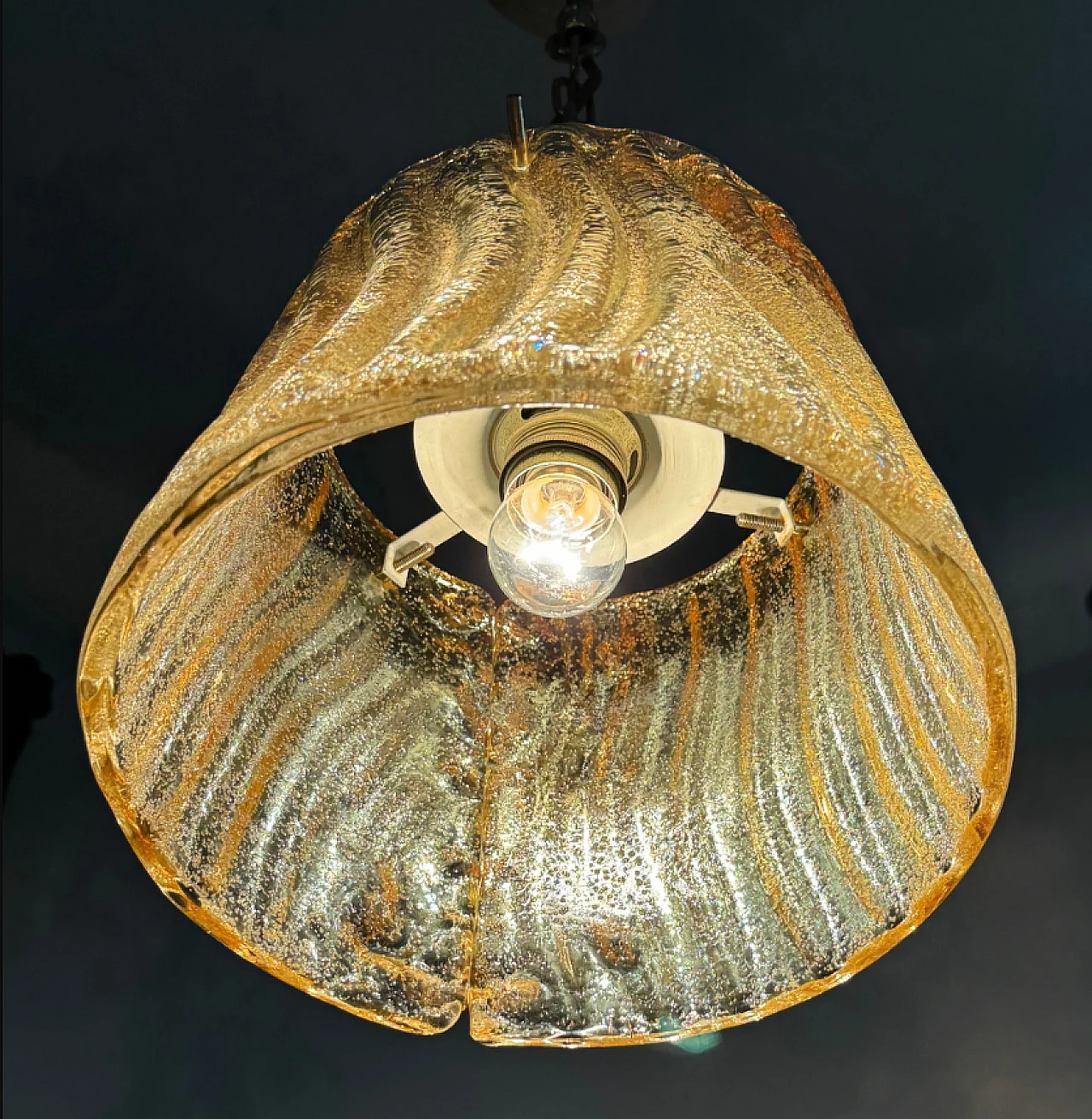 Gold-plated glass pendant lamp by Barovier, mid-20th century 4