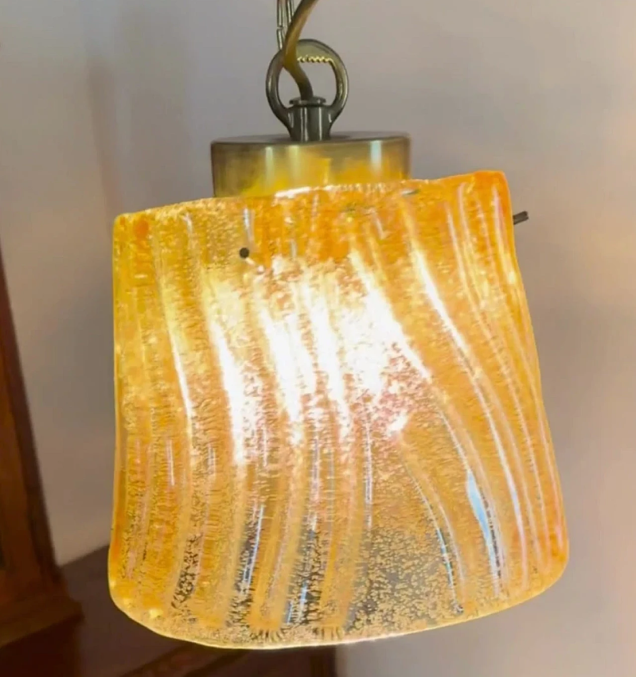 Gold-plated glass pendant lamp by Barovier, mid-20th century 9