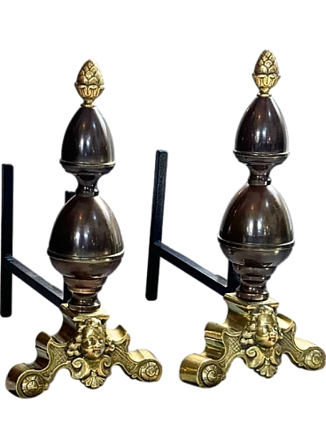 Pair of Dutch cast bronze and brass fire alariums, 1920s