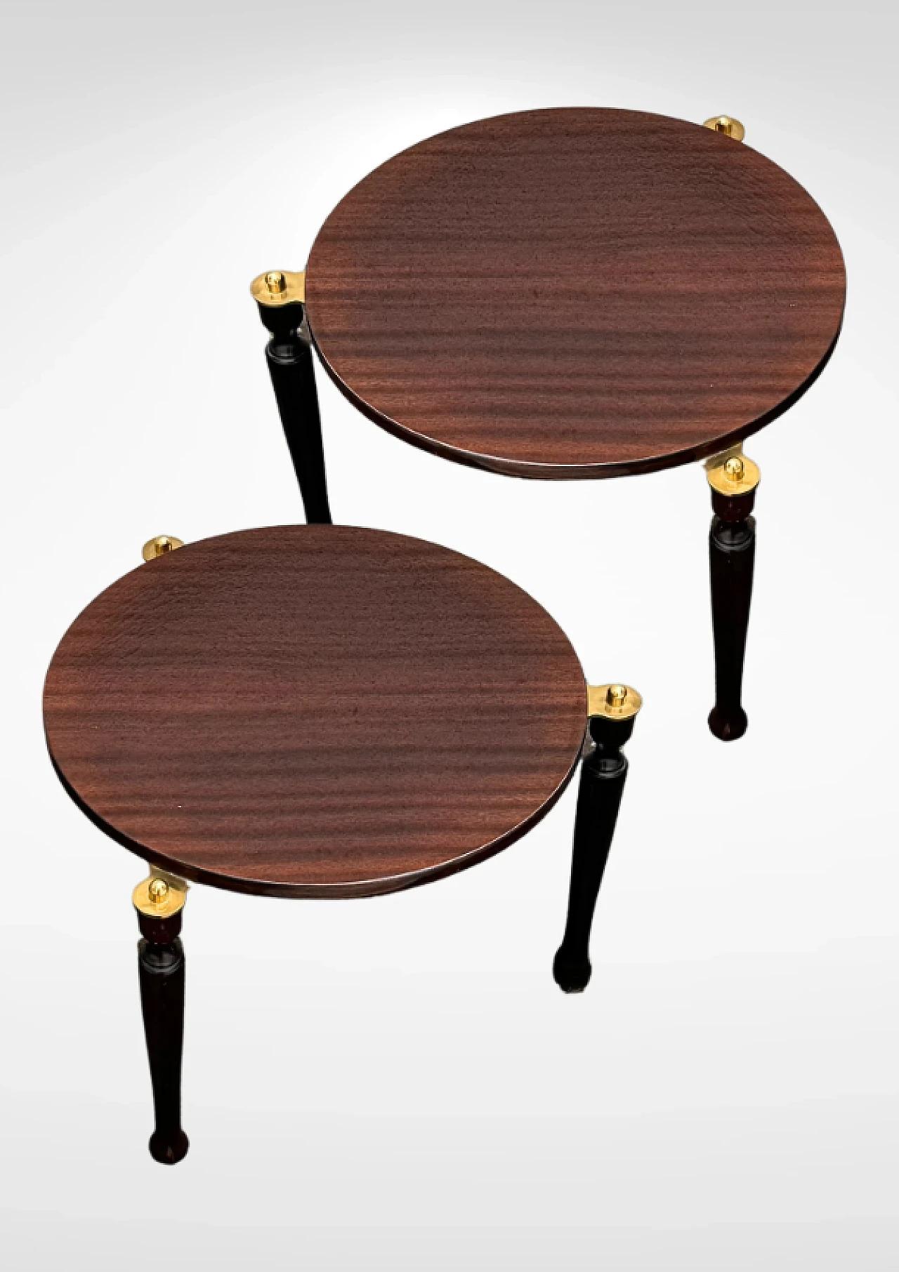 Pair of lacquered wood and brass side tables, mid-20th century 1