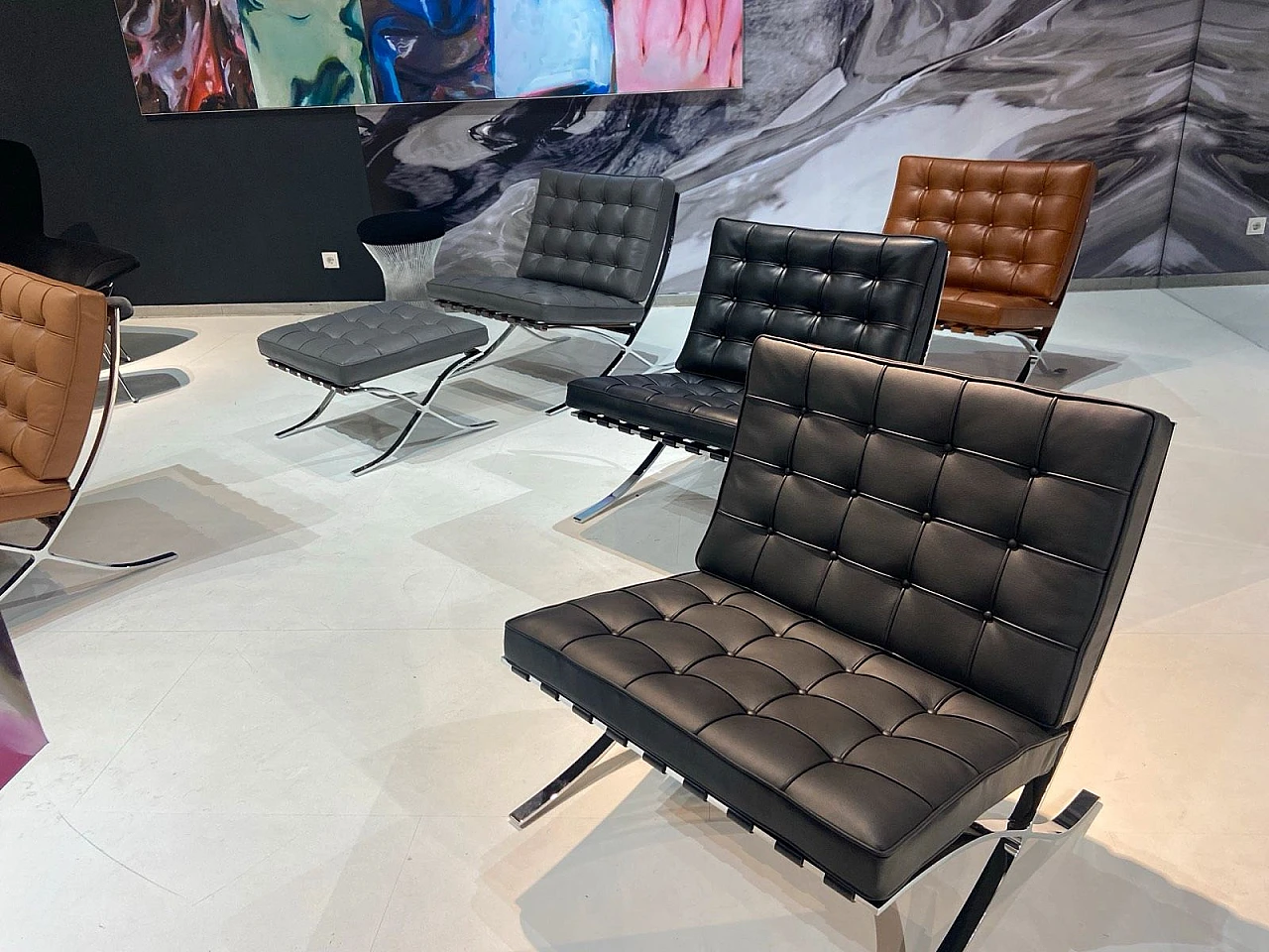 Knoll International Barcelona in pelle Martellata nera Volo 5