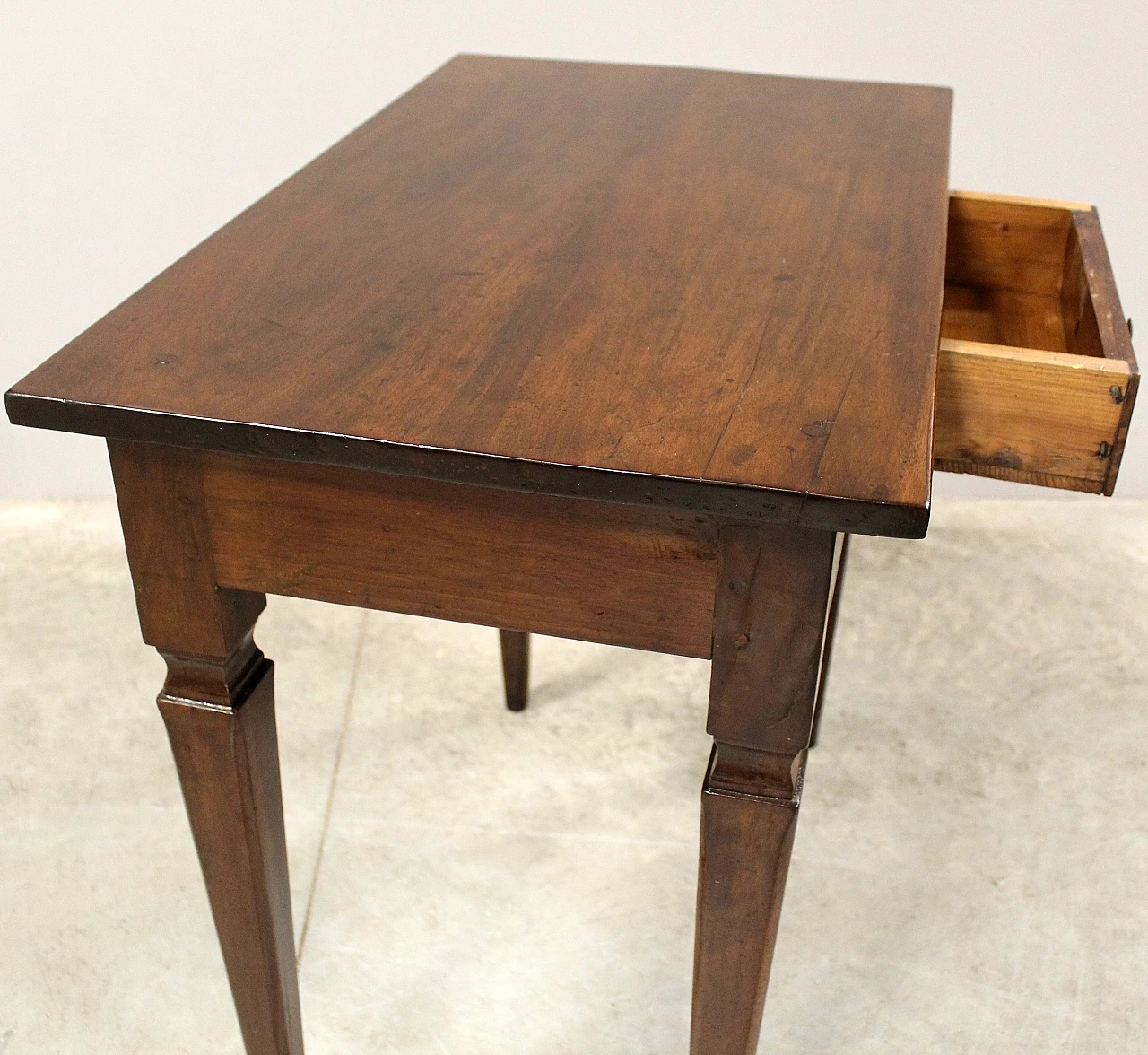 Italian Louis XVI console table desk in solid walnut, 19th century 9