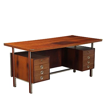 Metal and exotic wood veneer desk, 1960s