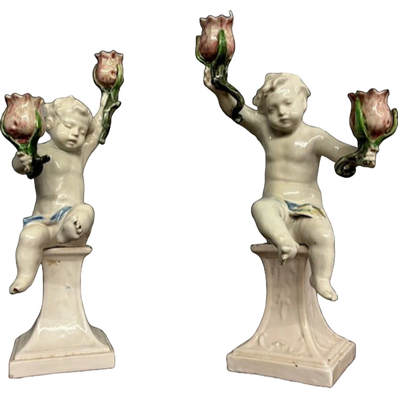 Pair of cherubs candle holders by Angelo Minghetti, late 19th century 16