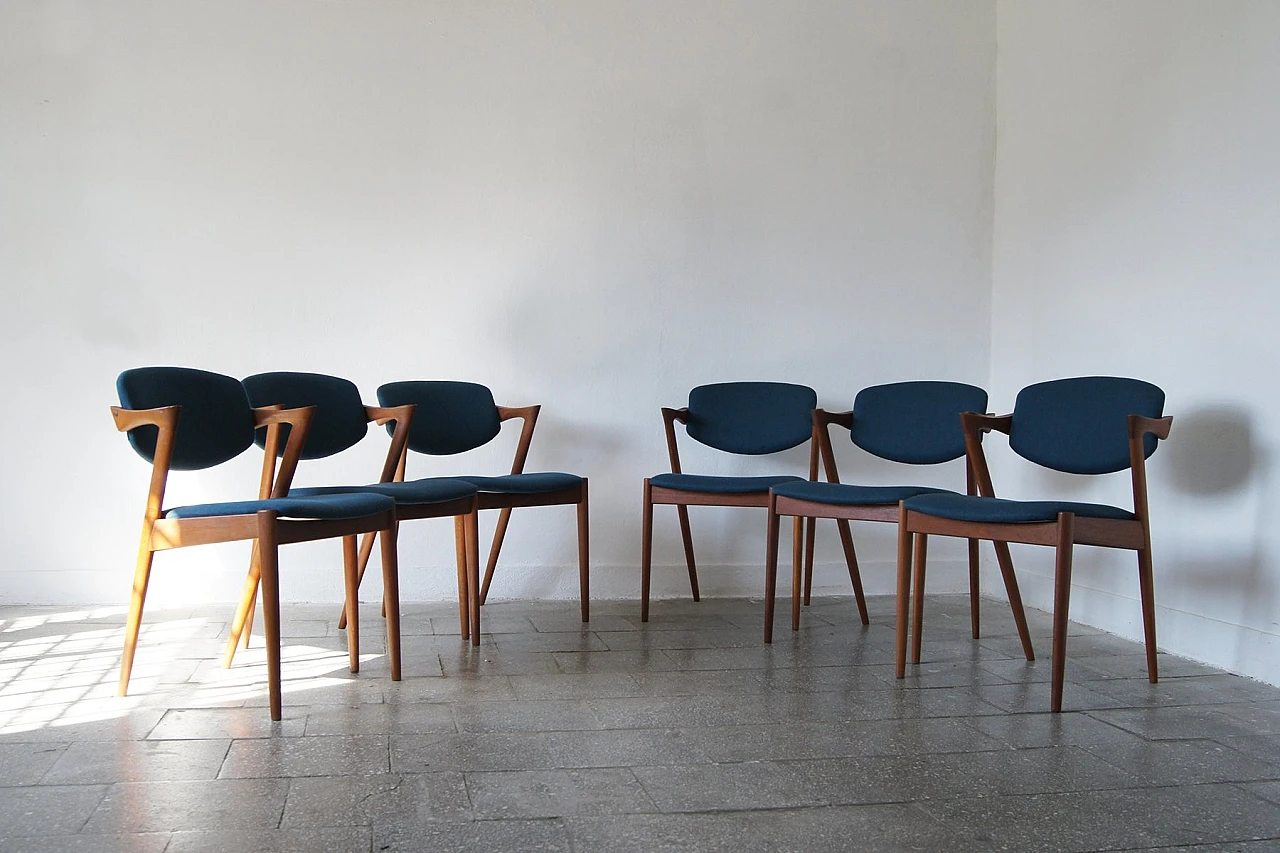 6 Teak chairs by Kai Kristiansen for Schou Andersen, 1950s 1