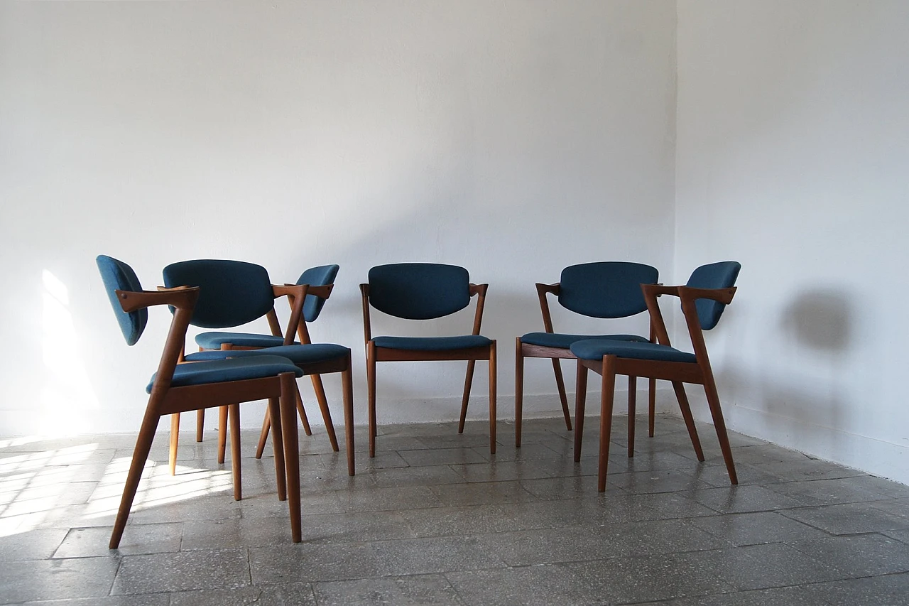 6 Teak chairs by Kai Kristiansen for Schou Andersen, 1950s 2