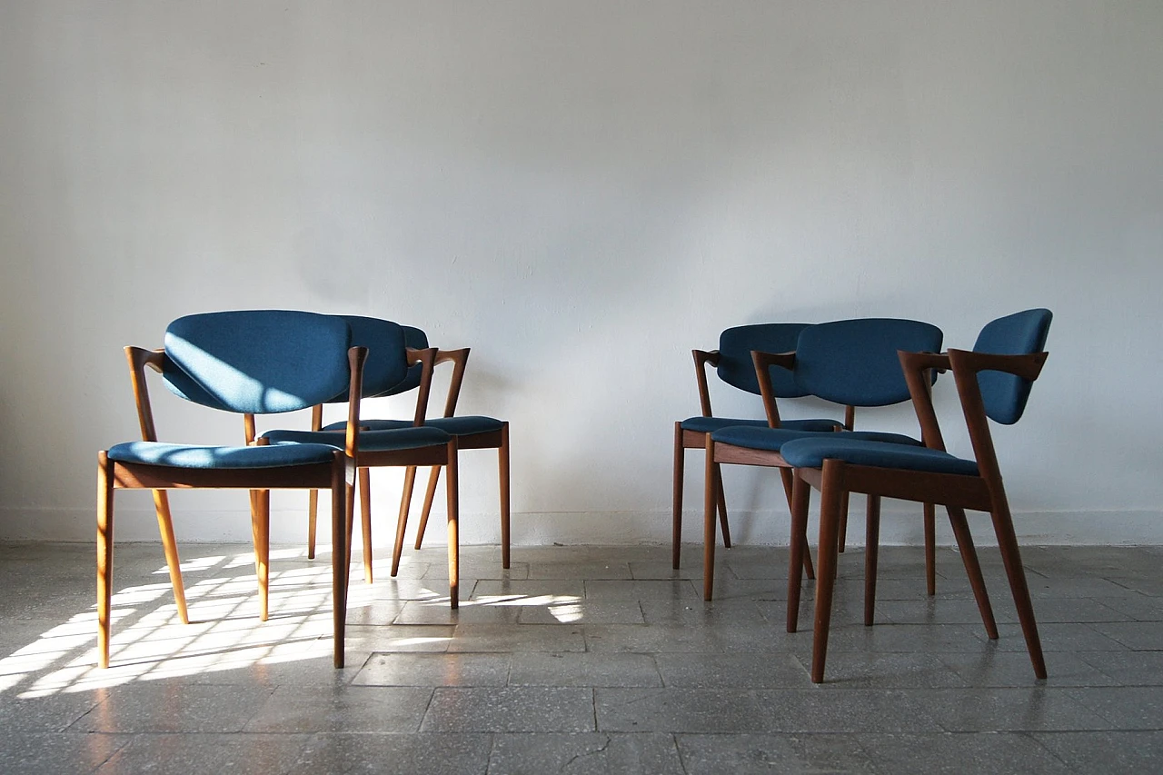 6 Teak chairs by Kai Kristiansen for Schou Andersen, 1950s 3