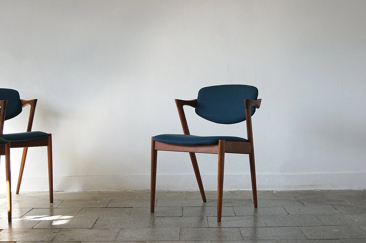 6 Teak chairs by Kai Kristiansen for Schou Andersen, 1950s 4