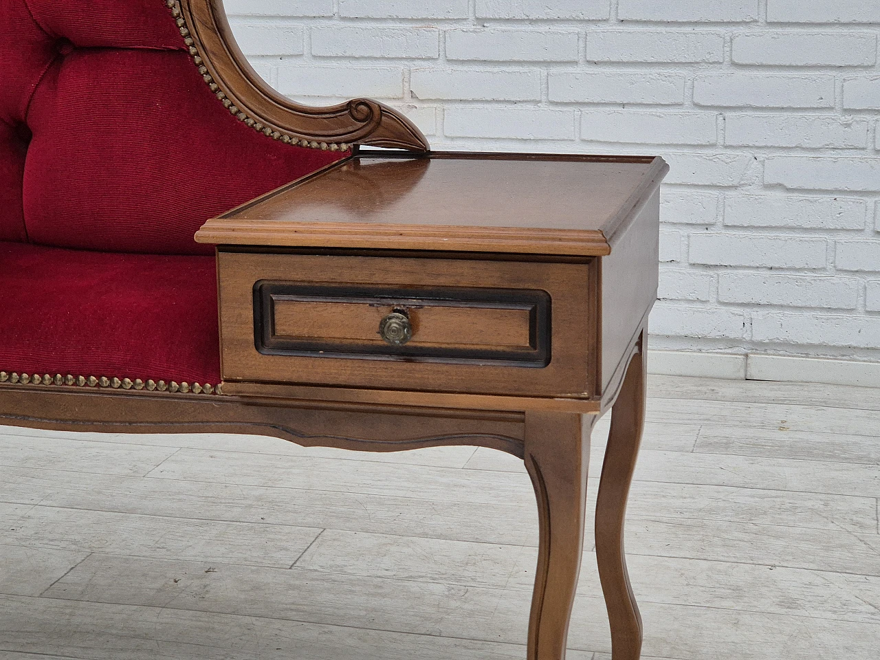 Danish side bench with drawer velour, 1960s 3