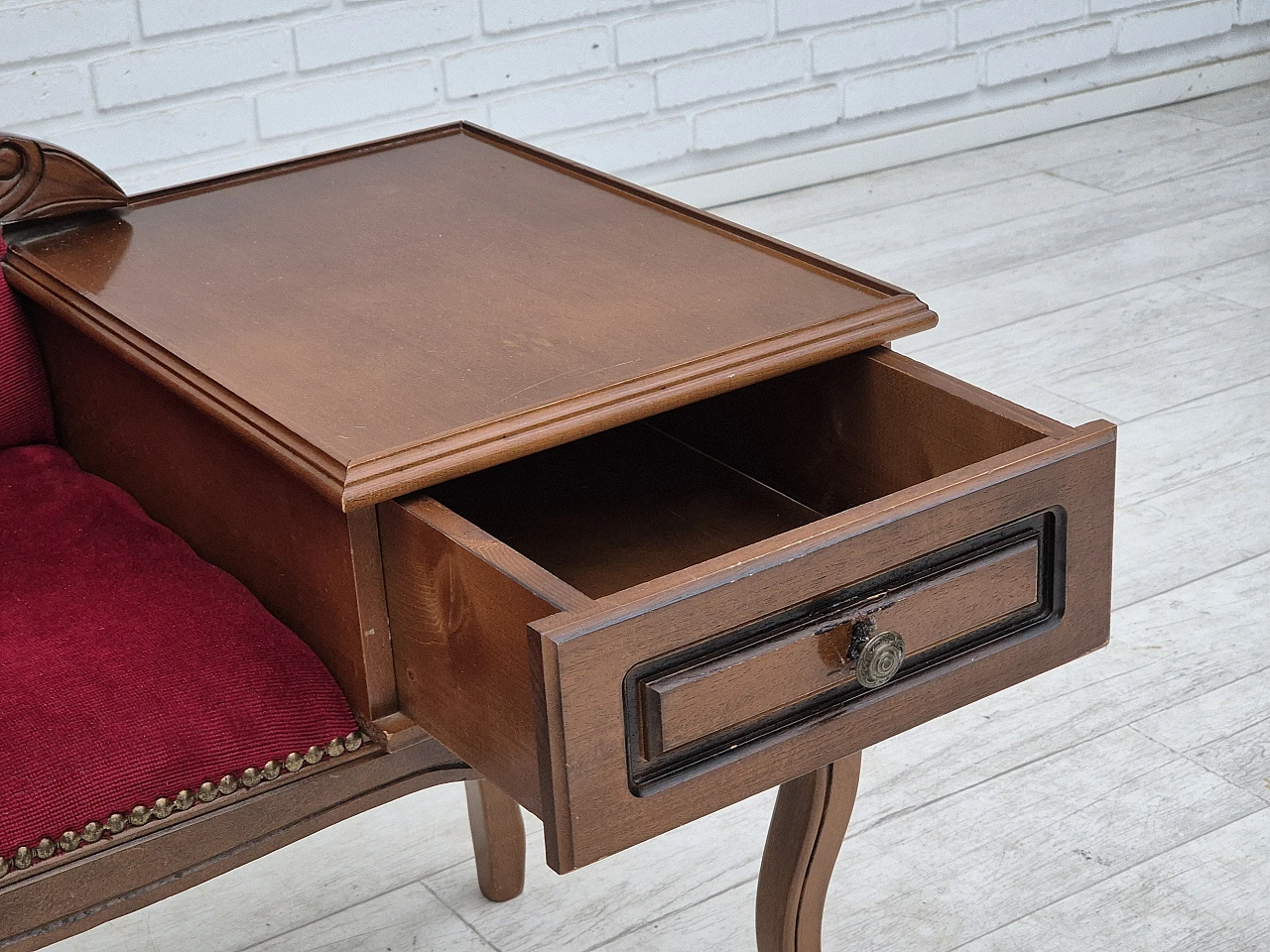 Danish side bench with drawer velour, 1960s 4