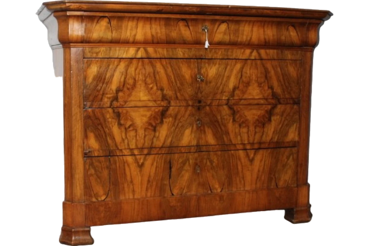 Chest of drawers in solid cappuccino blond walnut and burl, 1850 15