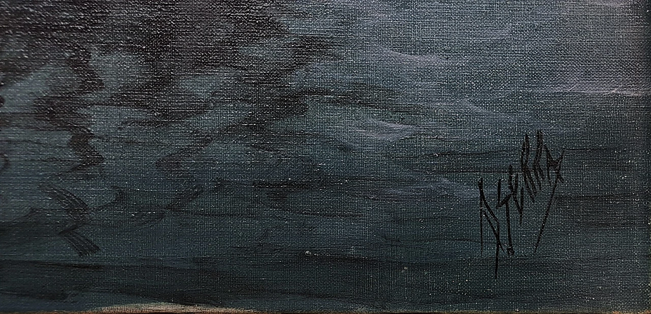 Serra, Night with sailing ship, painting oil on canvas, 20th century 9