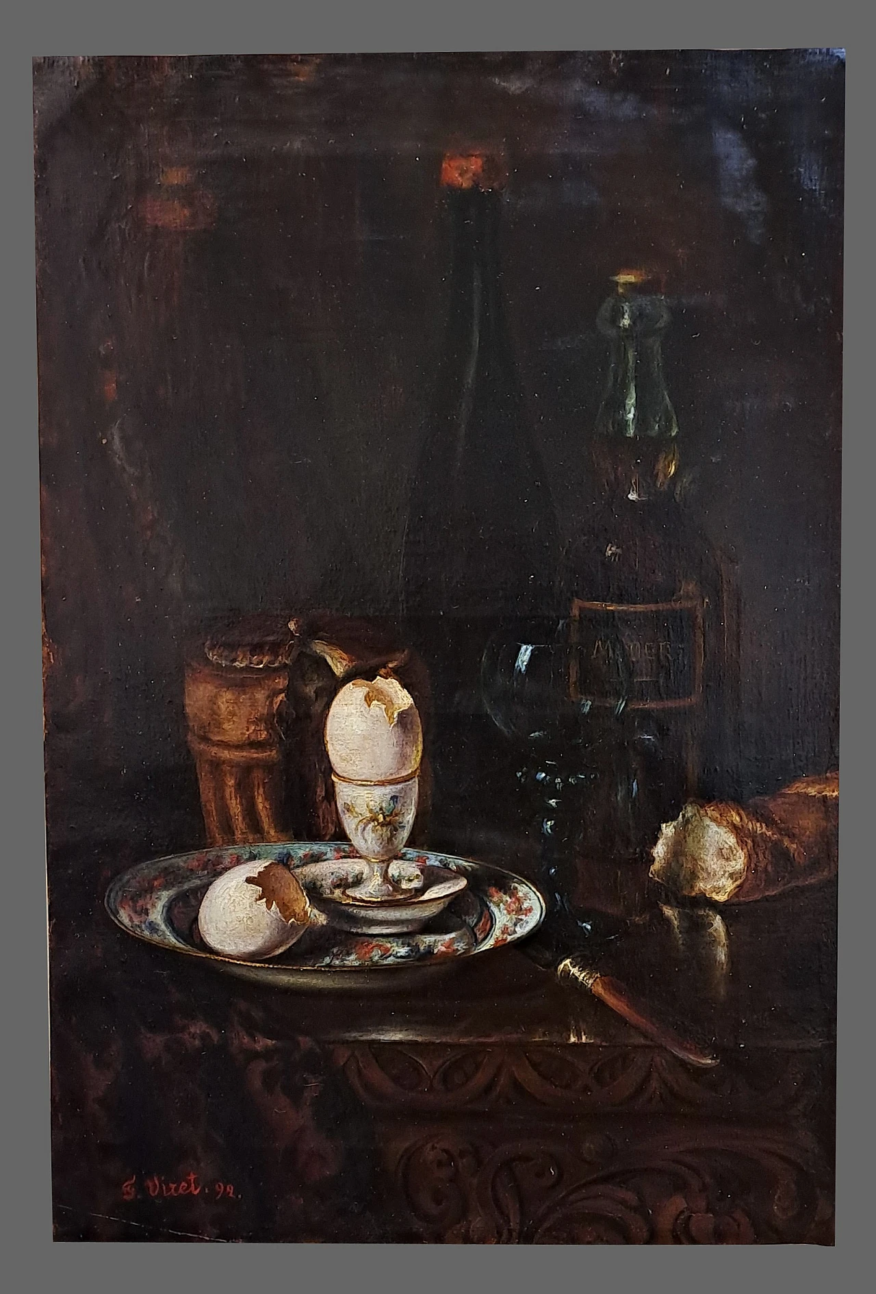 F. Viret, Still life, oil painting signed and dated, 1892 1