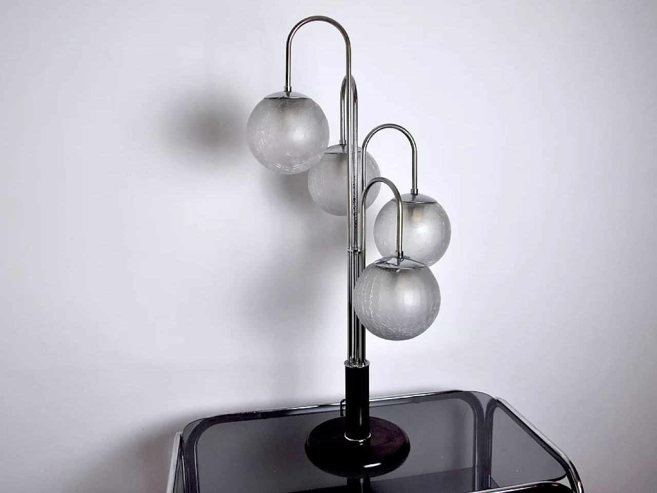 Chromed lamp with 4 glass globes, 1960s 3