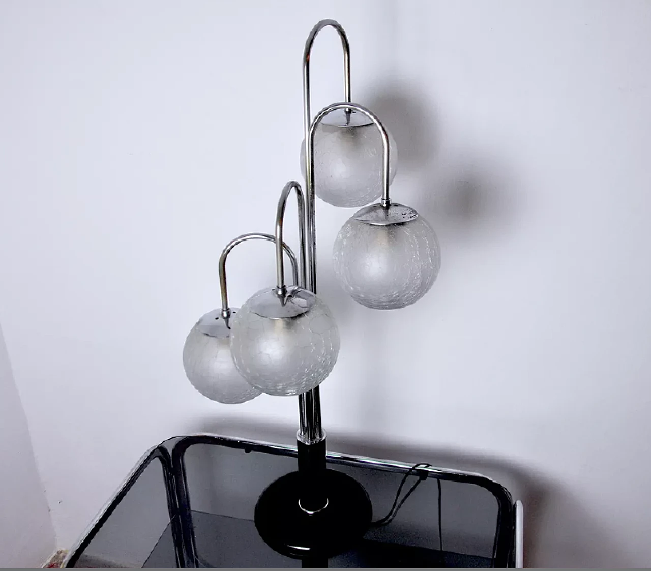 Chromed lamp with 4 glass globes, 1960s 4