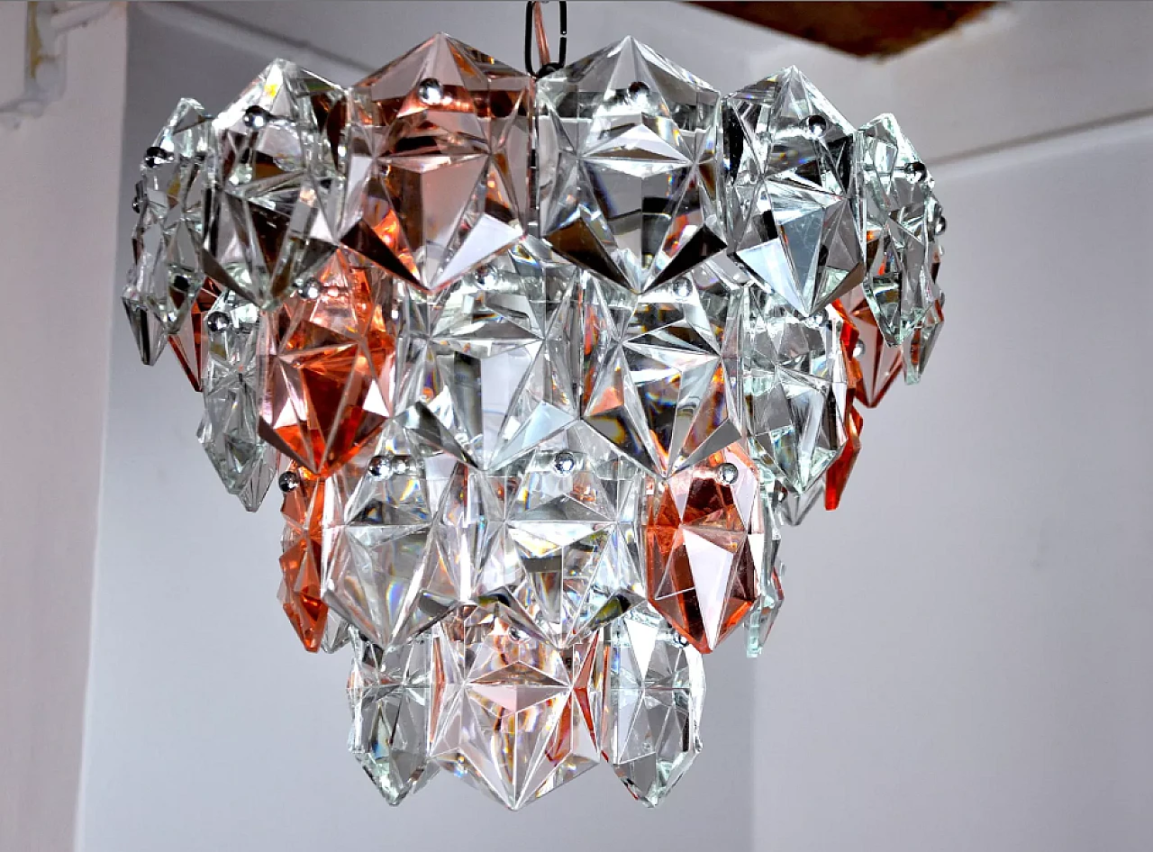 Four-tier two-tone glass chandelier by Kinkeldey, 1970s 2