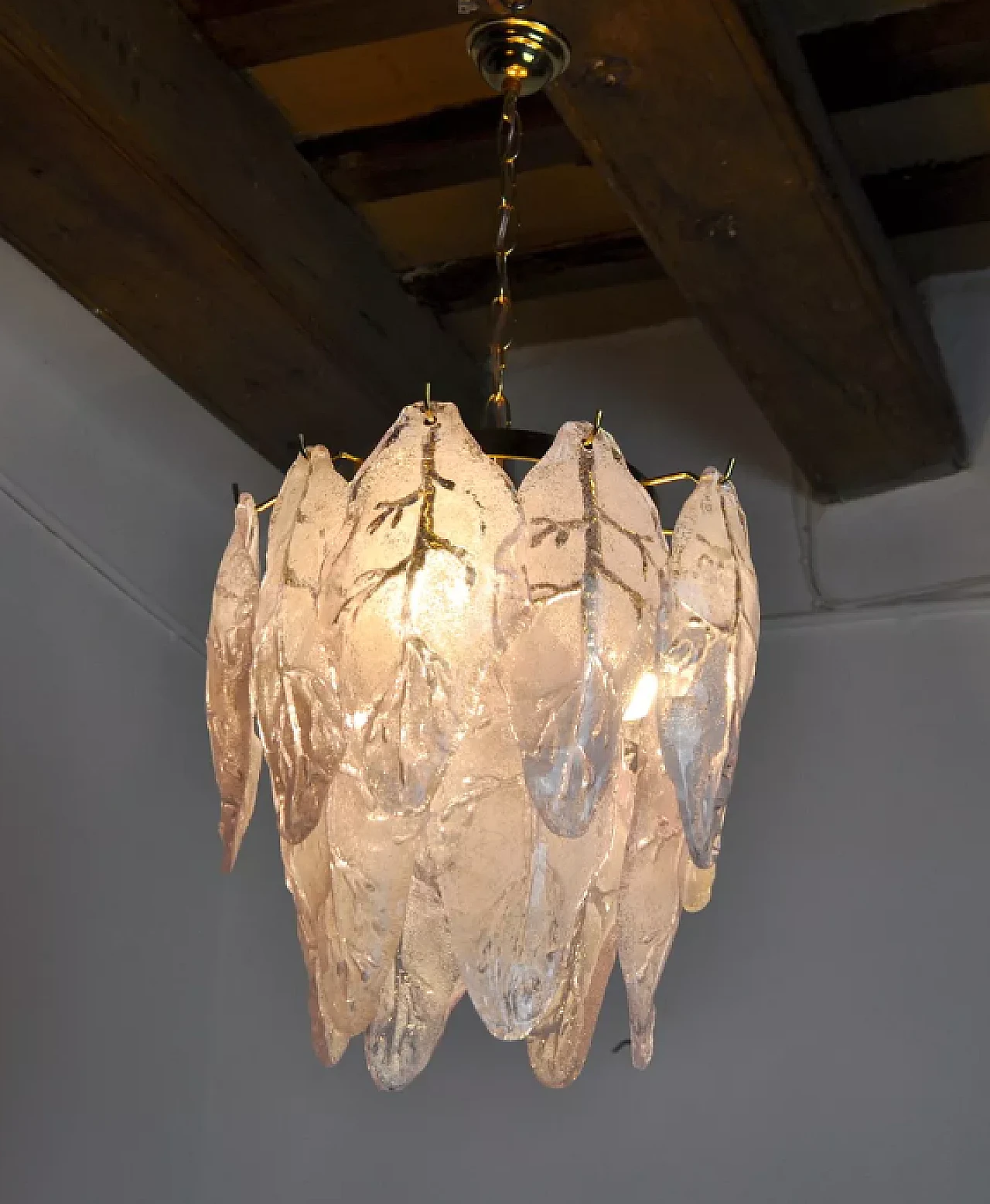 Lampadario in vetro di Murano lilla di Mazzega, anni '70 5