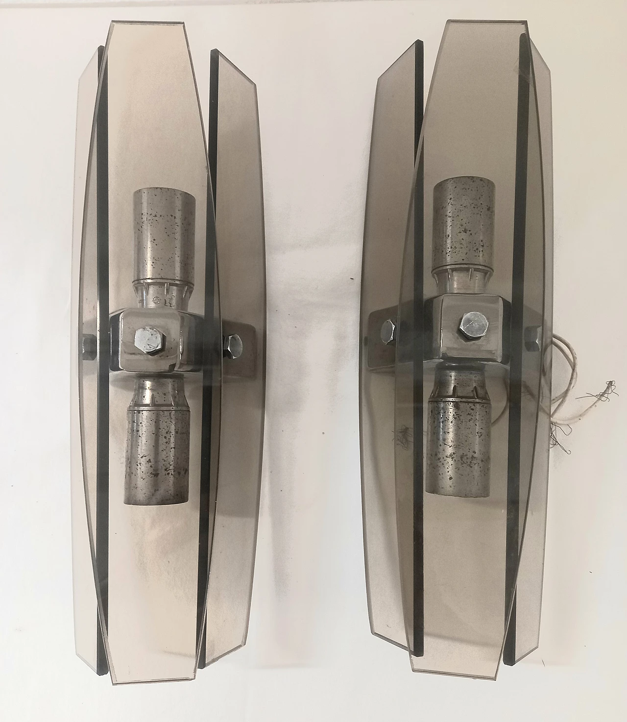 Pair of 70s sconces in smoked glass 4