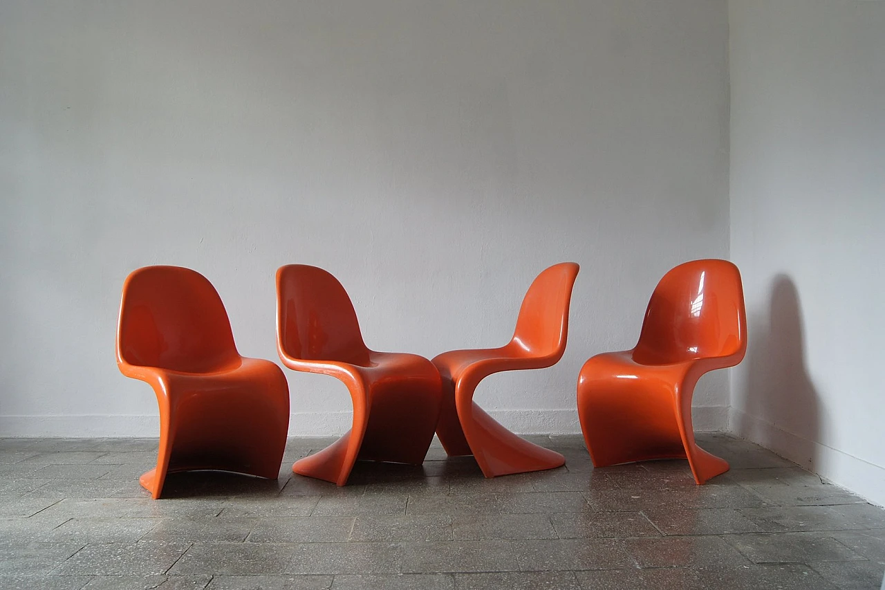 Sedie Panton arancioni di Verner Panton per Herman Miller, 1974, set di 4 1