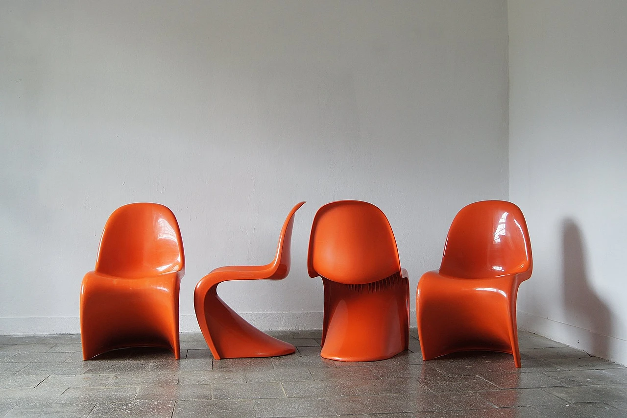 Sedie Panton arancioni di Verner Panton per Herman Miller, 1974, set di 4 2