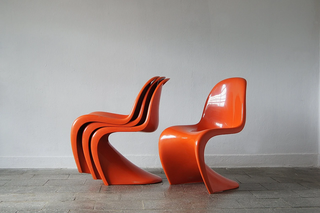 Sedie Panton arancioni di Verner Panton per Herman Miller, 1974, set di 4 3