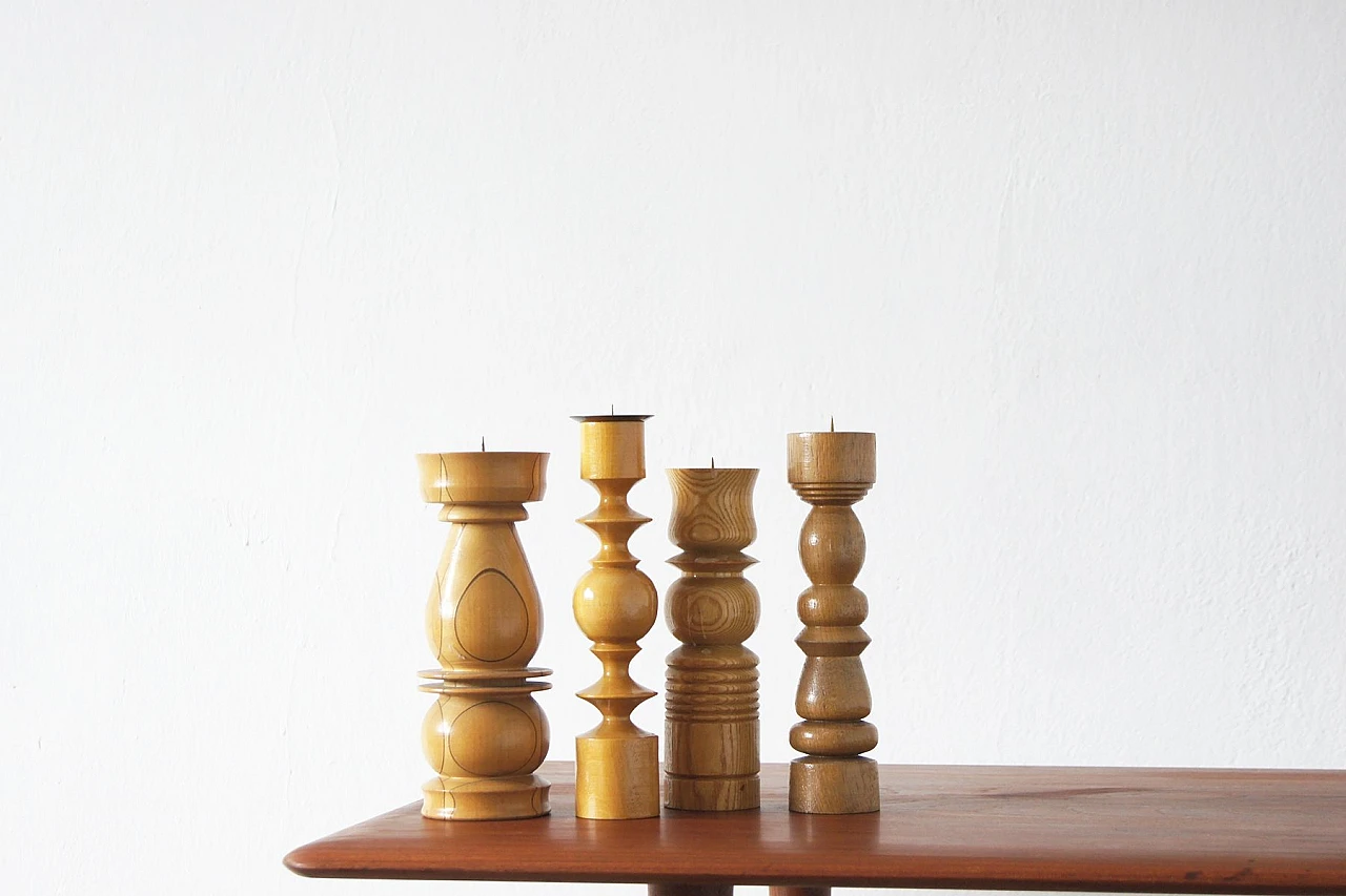 4 Wooden candleholders, 1970s 1