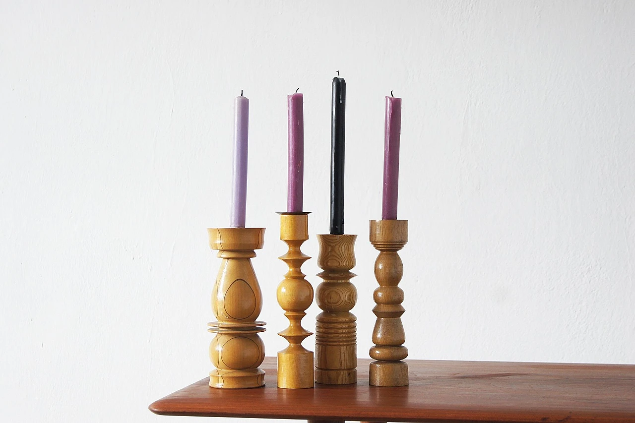 4 Wooden candleholders, 1970s 2