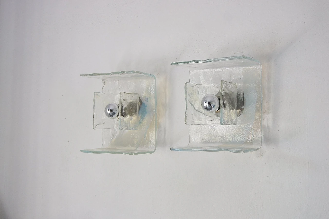 Pair of Murano glass wall sconces attributed to Mazzega, 1970s 1