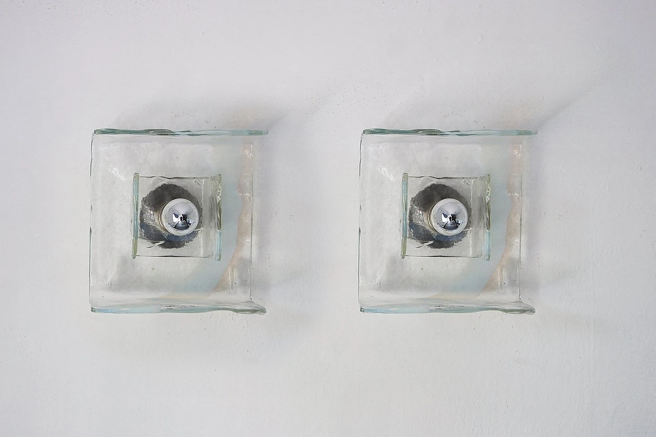 Pair of Murano glass wall sconces attributed to Mazzega, 1970s 2