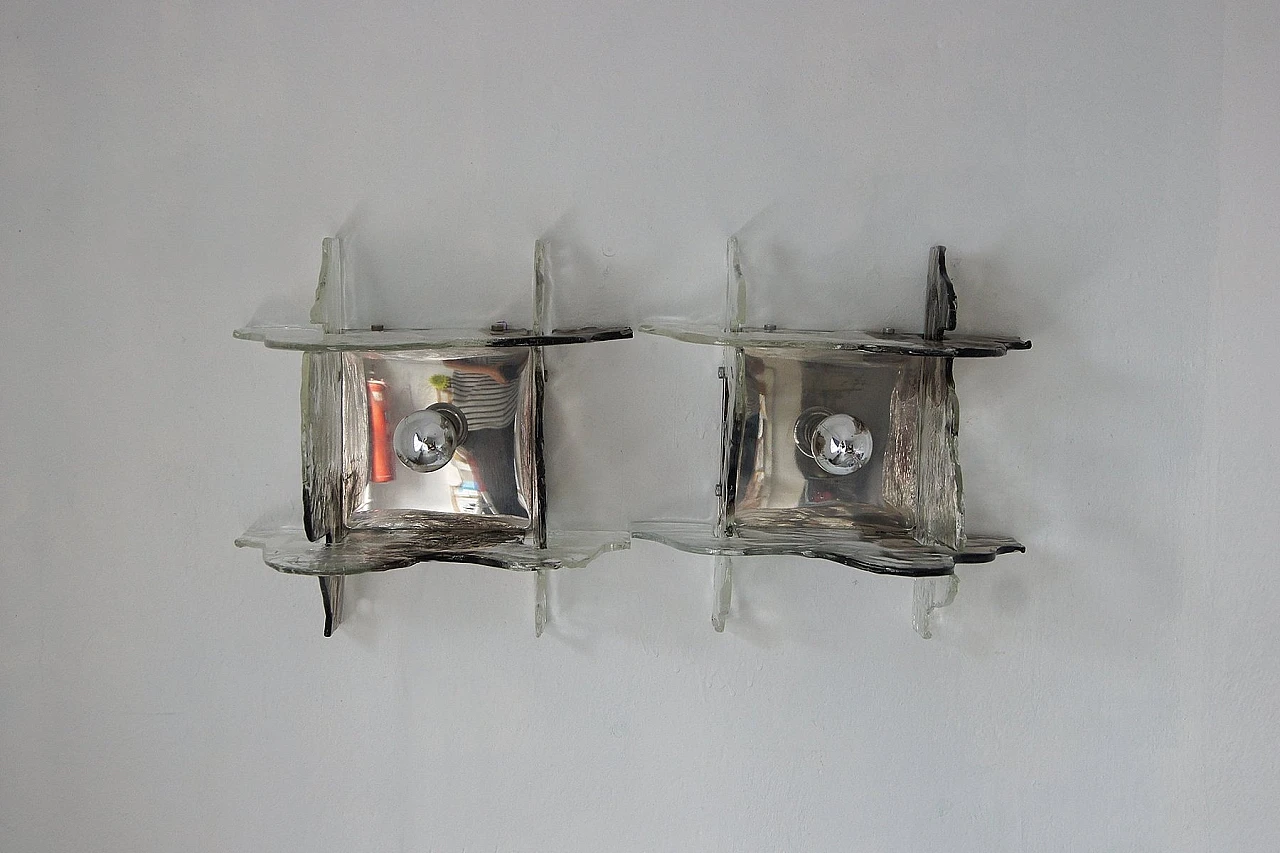 Pair of Murano glass wall sconces attributed to Mazzega, 1970s 2